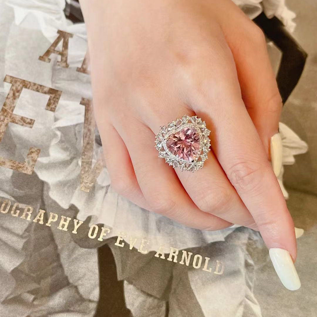 Wholesale Full Diamond Pink Heart Love Copper Rings